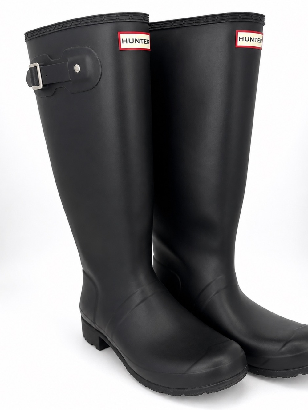 Hunter Matte Black Knee-High Rubber Boots with Side Buckle